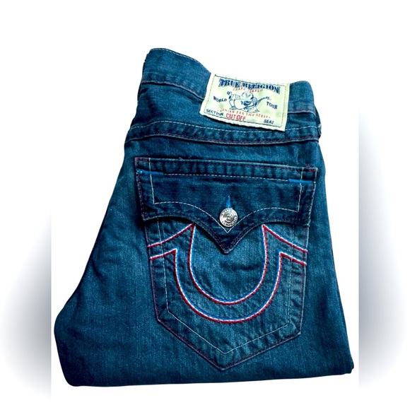 True Religion Blue Factory Distressed Cutoff Jean Shorts - Picture 6 of 9